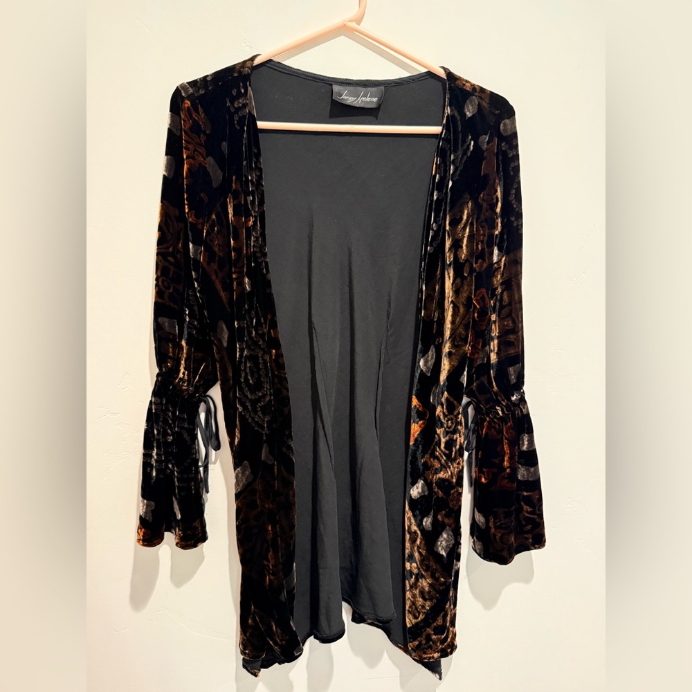 Jenny Helene velvet burnout kimono jacket bell tie sleeve size small